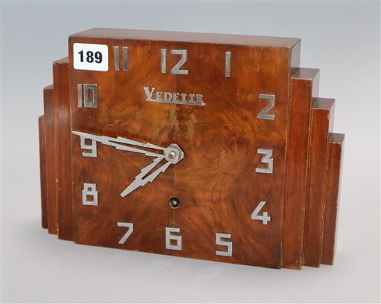 A French walnut Art Deco mantel clock by Vedette height 19cm